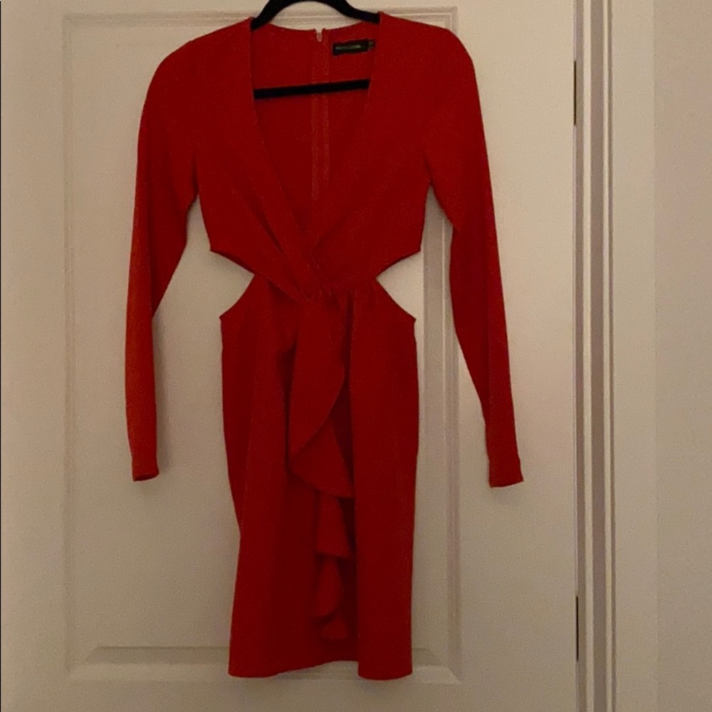 Red Cutoff Long Sleeve Dress
